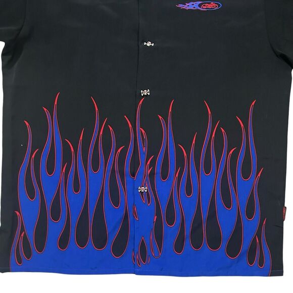 Vintage Easyriders Shirt Mens XXL Black Blue Flames Button Up Y2K Street Grunge - Picture 3 of 12